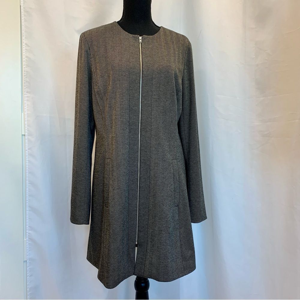 TOBIAS black herringbone long sleeve blazer coat zipper front Sz 10 NWOT - Picture 12 of 12